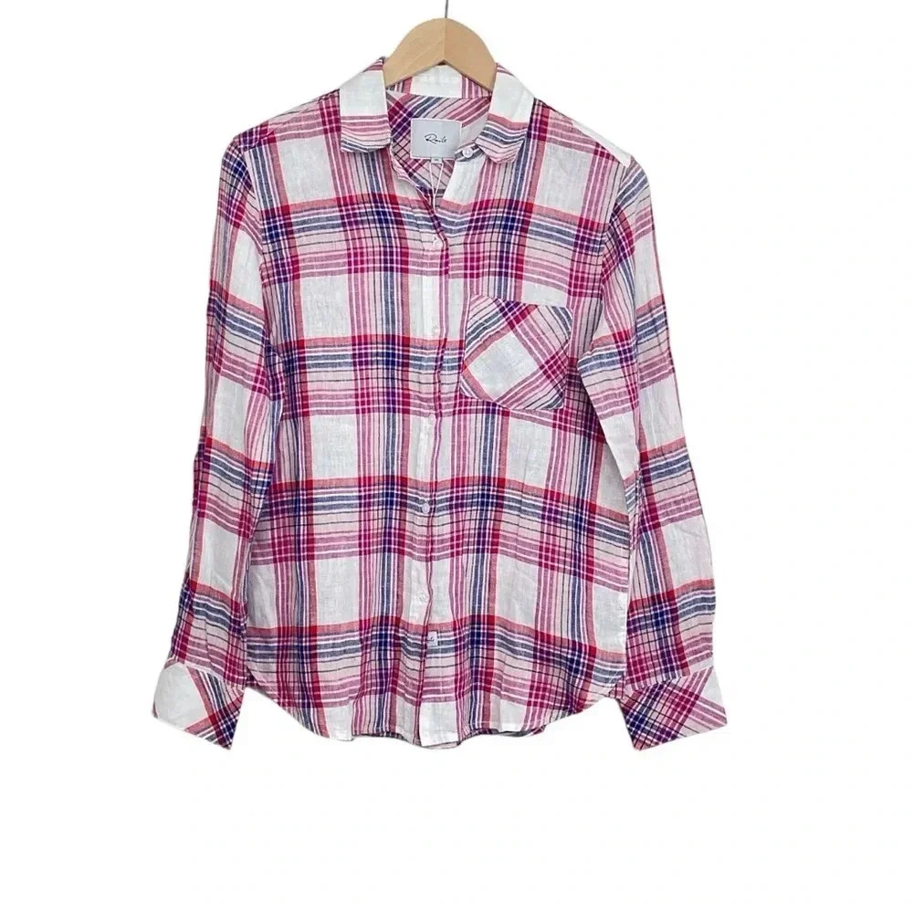 Rails Pink and Blue Plaid Button Down Shirt